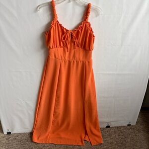 Indulge W/ Me Orange Tie-Front Midi Dress. Size Medium. INV25/436